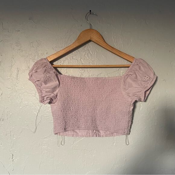 Romantic Soft Girl Lavender Puff Sleeve Crop Eyelet Blouse 100% Cotton Medium - Picture 5 of 6